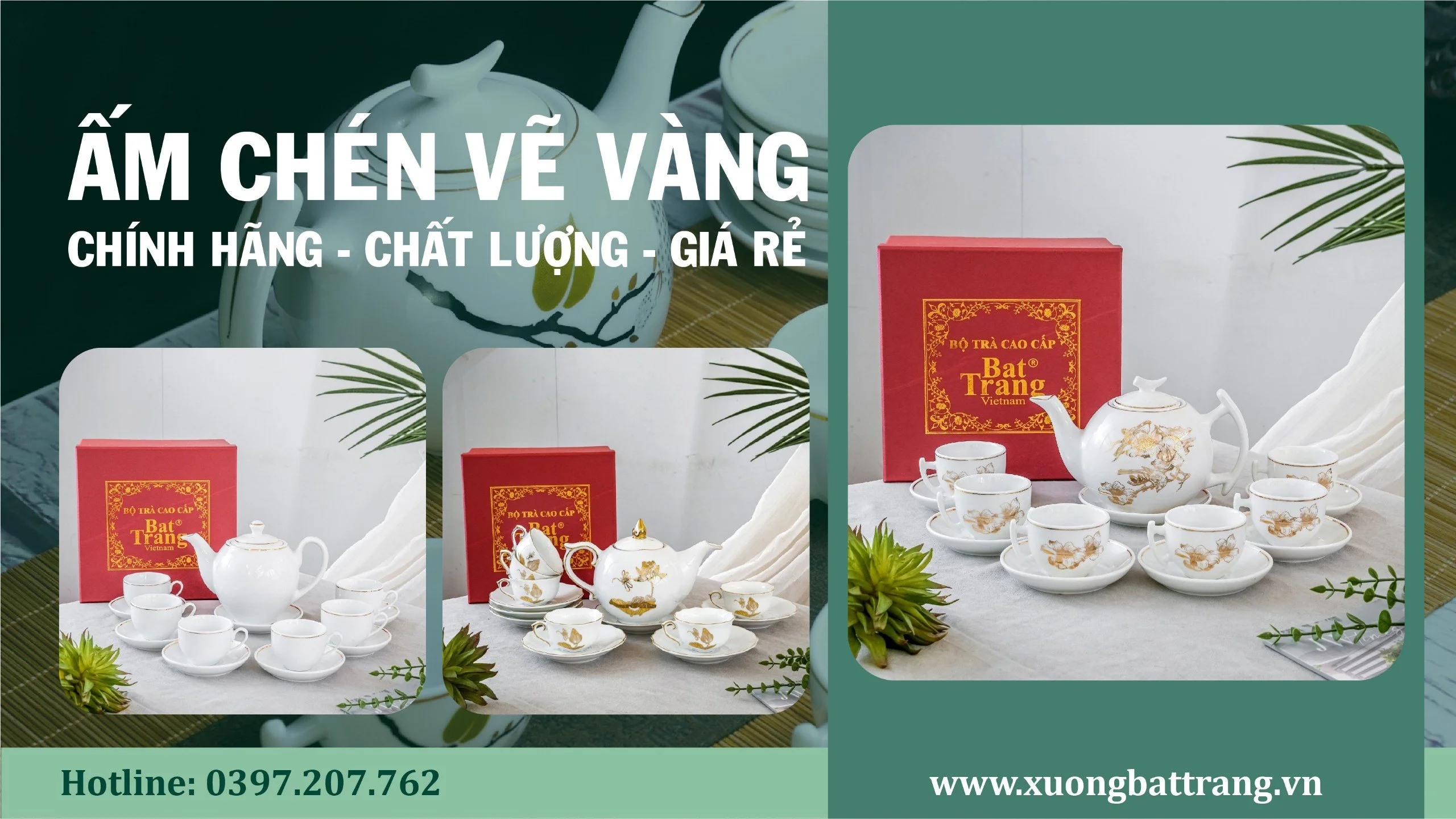 ấm chén vẽ vàng Bát Tràng