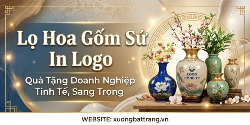 Lọ hoa gốm sứ in logo quà tặng doanh nghiệp sang trọng, tinh tế