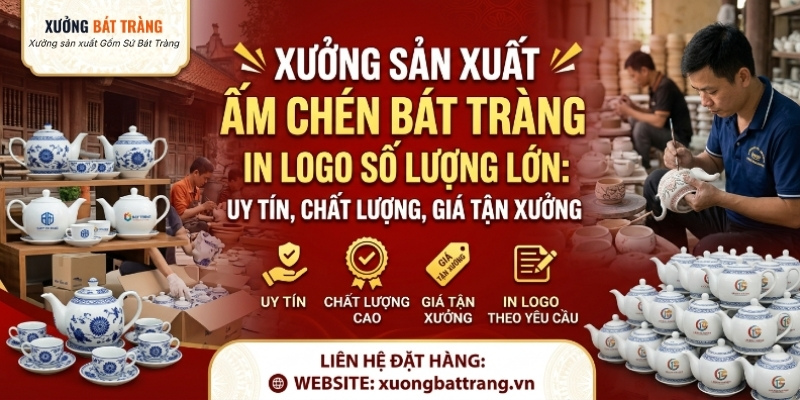 Xưởng sản xuất ấm chén Bát Tràng in logo số lượng lớn làm quà tặng doanh nghiệp