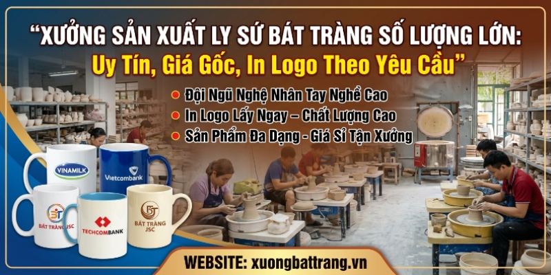 Xưởng sản xuất cốc sứ, ly sứ số lượng lớn in logo theo yêu cầu