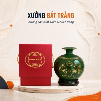 Bình hút lộc in logo màu xanh lục hoạ tiết Mã Đáo Thành Công chiều cao 22cm XBT-BHL03 - Ảnh đại diện