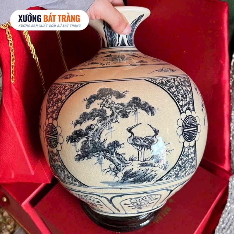 Bình hút lộc in logo men rạn hanh vàng hoạ tiết tứ cảnh chiều cao 25cm XBT-BHL02 - Ảnh 7