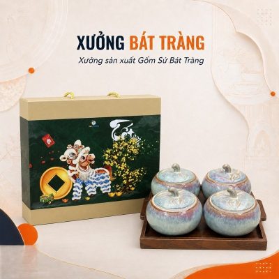 Bộ 4 hũ mứt quà tặng dáng quả bí men xám hoả biến XBT-KM05 - Ảnh đại diện