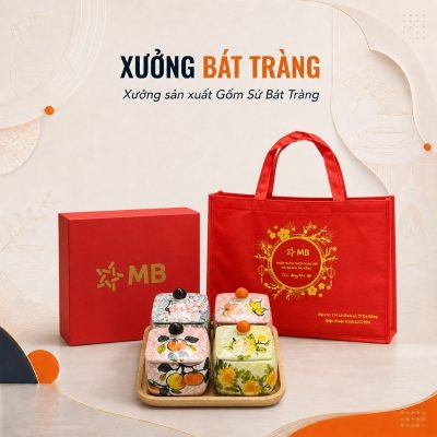 Bộ 4 hũ mứt quà tặng dáng vuông nhiều màu hoạ tiết hoa đào, lá phong, hoa hồng, quả hồng XBT-KM01 - Ảnh đại diện