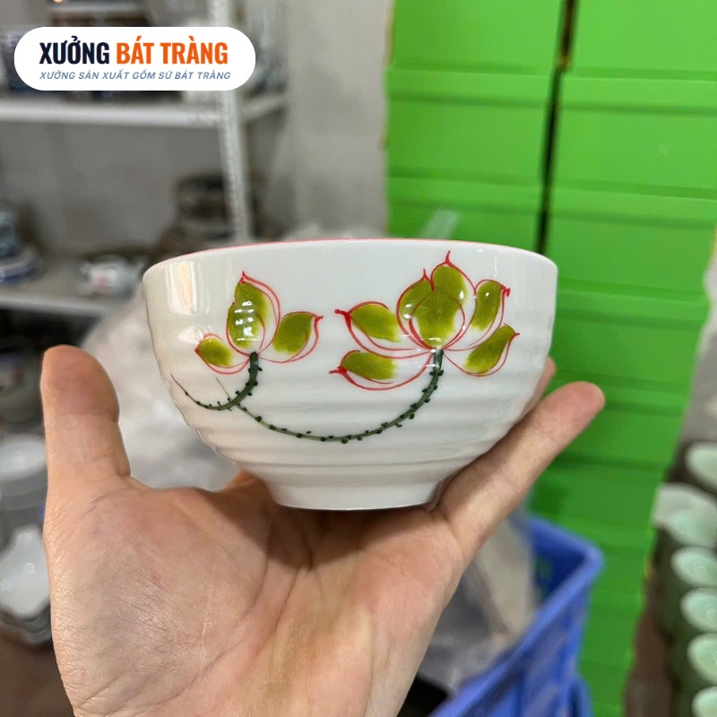 Bộ 6 bát cơm in logo men kem hoạ tiết sen vàng XBT-BC01 - Ảnh 2