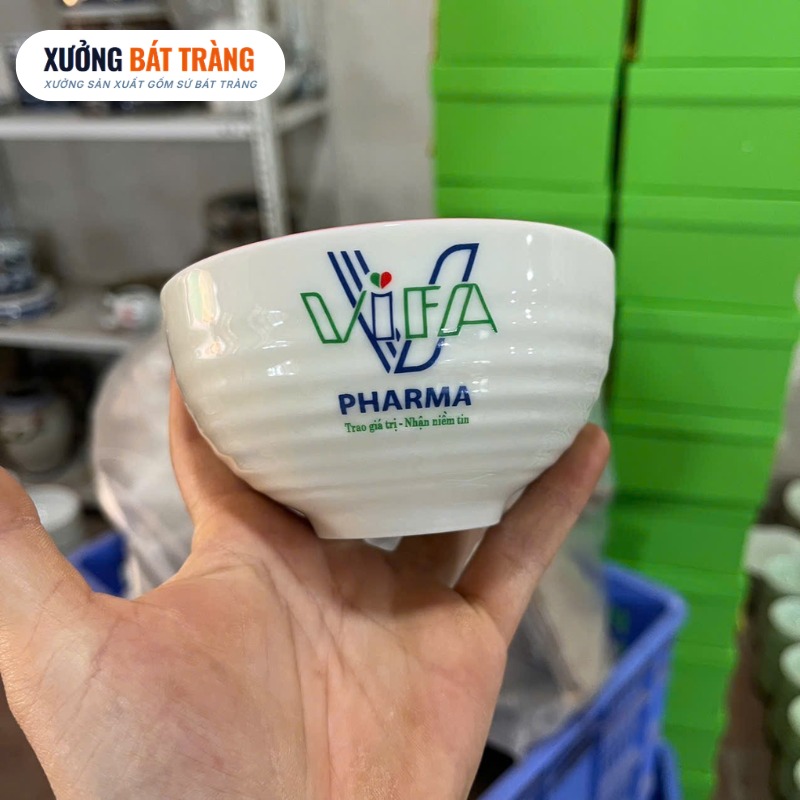 Bộ 6 bát cơm in logo men kem hoạ tiết sen vàng XBT-BC01 - Ảnh 3