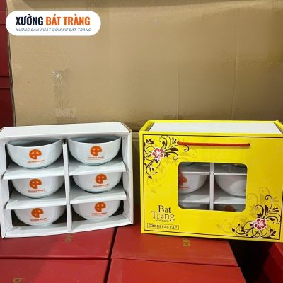 Alternative view of Bộ 6 bát cơm quà tặng in logo men sứ trắng Bát Tràng XBT-BC02