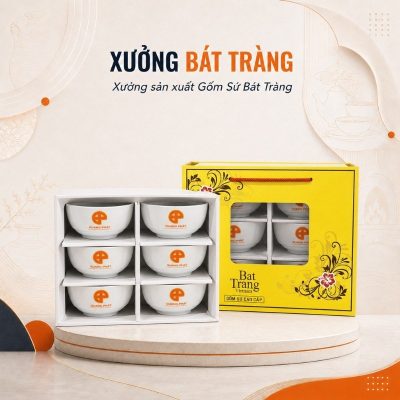 Bộ 6 bát cơm quà tặng in logo men sứ trắng Bát Tràng XBT-BC02 - Ảnh đại diện