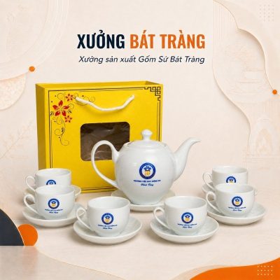 Bộ ấm chén in logo men sứ trăng dáng Minh Long XBT-AC02 - Ảnh đại diện