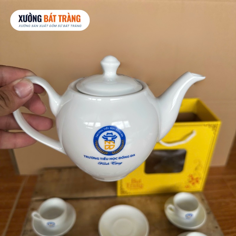 Bộ ấm chén in logo men sứ trăng dáng Minh Long XBT-AC02 - Ảnh 3