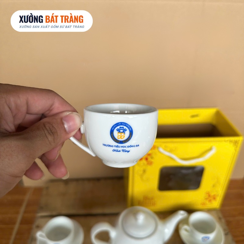 Bộ ấm chén in logo men sứ trăng dáng Minh Long XBT-AC02 - Ảnh 4