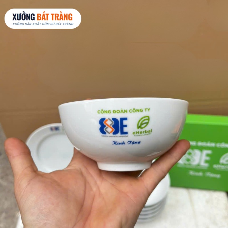 Bộ bát đĩa quà tặng in logo 8 món men sứ trắng XBT-BĐ02 - Ảnh 3