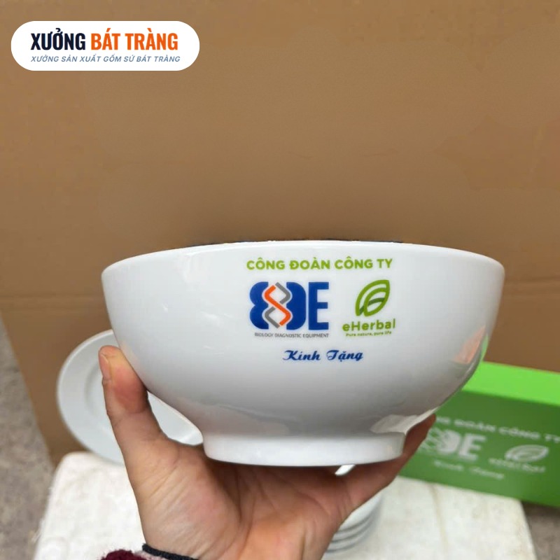 Bộ bát đĩa quà tặng in logo 8 món men sứ trắng XBT-BĐ02 - Ảnh 2