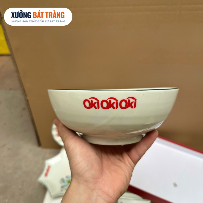 Bộ bát đĩa in logo 13 món men sứ trắng hoạ tiết hoa sen XBT-BĐ05 - Ảnh 7