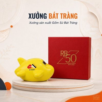 Heo đất in logo hình máy bay màu vàng kích thước 20x20x9cm XBT-HĐ01 - Ảnh đại diện
