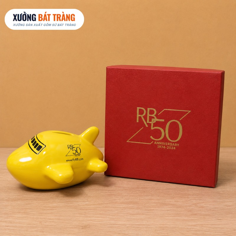 Heo đất in logo hình máy bay màu vàng kích thước 20x20x9cm XBT-HĐ01 - Ảnh 6