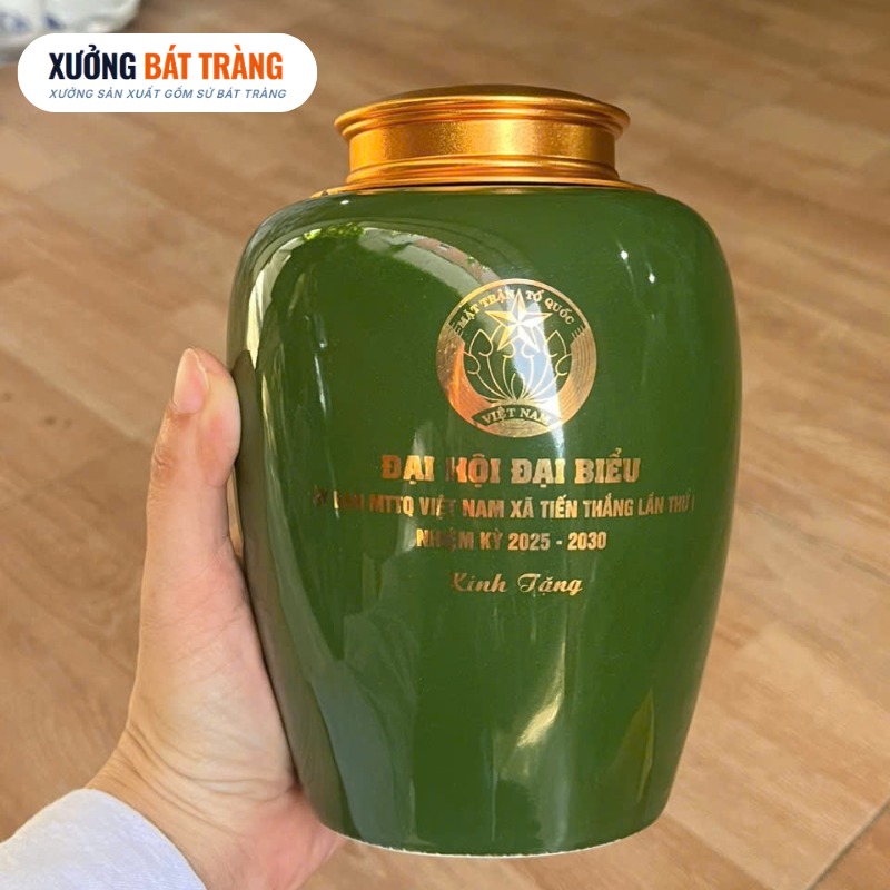 Hũ đựng trà in logo màu xanh lục vẽ vàng kim hoạ tiết thuyền buồm XBT-HT02 - Ảnh 5