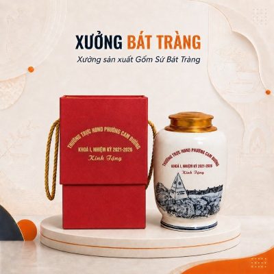 Hũ đựng trà quà tặng in logo men rạn hanh vàng vẽ cảnh theo yêu cầu XBT-HT01 - Ảnh đại diện