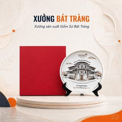 Đĩa sứ biểu trưng in logo màu trắng vẽ vàng kim trụ sở theo yêu cầu phi 26 XBT-ĐBT03 - Ảnh đại diện
