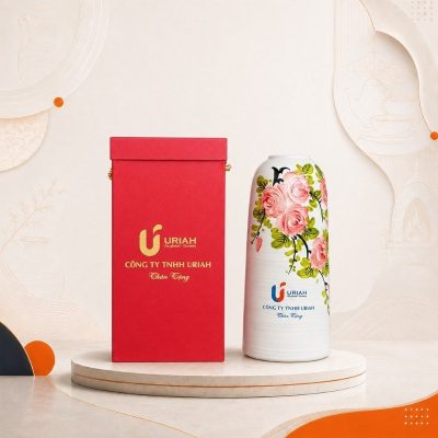 Lọ hoa in logo men xước màu trắng dáng vò vẽ hoạ tiết hoa hồng chiều cao 31cm XBT-LH05 - Ảnh đại diện