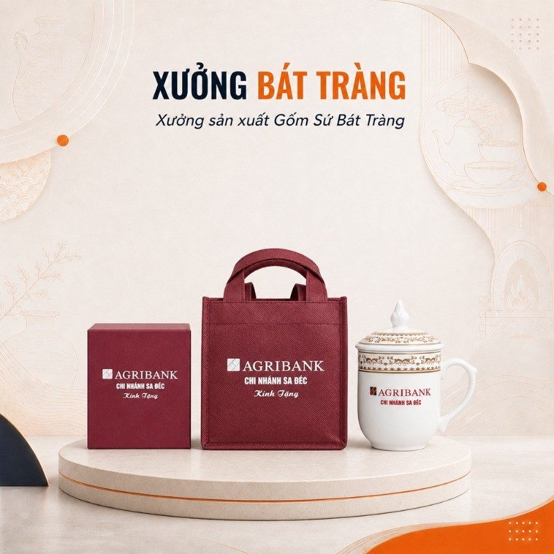 Ly sứ dáng ngọn lửa XBT-LS05 kèm hộp xi và túi vải không dệt in logo Agribank