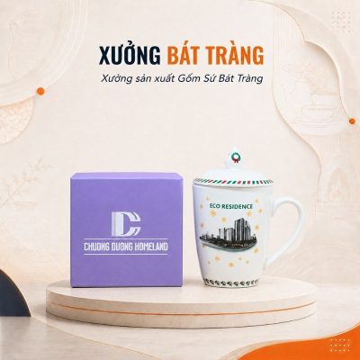Ly sứ in logo dáng thóp có nắp màu trắng in hoạ tiết Giáng sinh dung tích 350ml XBT-03 - Ảnh đại diện